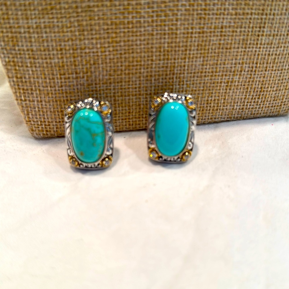 Silver aqua/diamond earrings